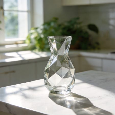Geometric Faceted Crystal Clear Glass Decorative Vase
